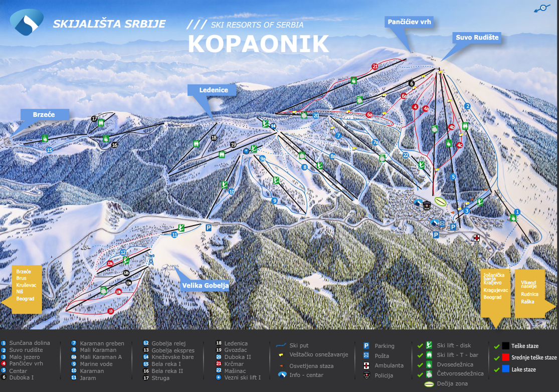 kopaonik mapa staza Ski staze i žičare na Kopaoniku | KOPAONIK kopaonik mapa staza